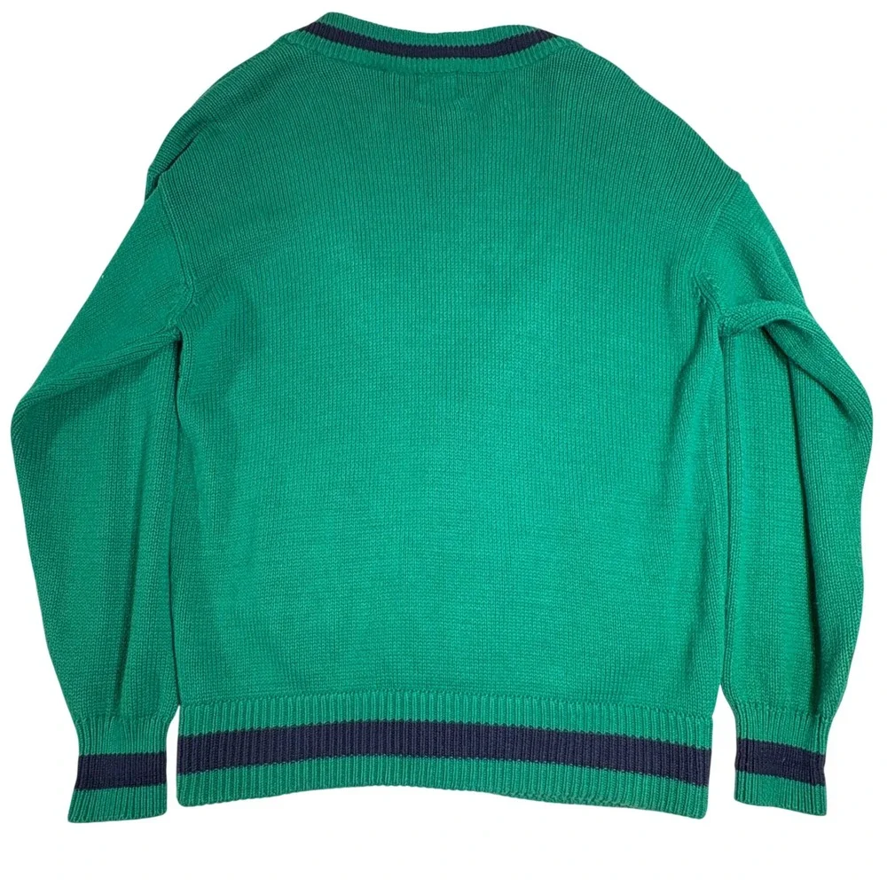 GAP Cardigan Sweater Mens Medium Green Navy Stripe V‎ Neck Button Front Grandpa